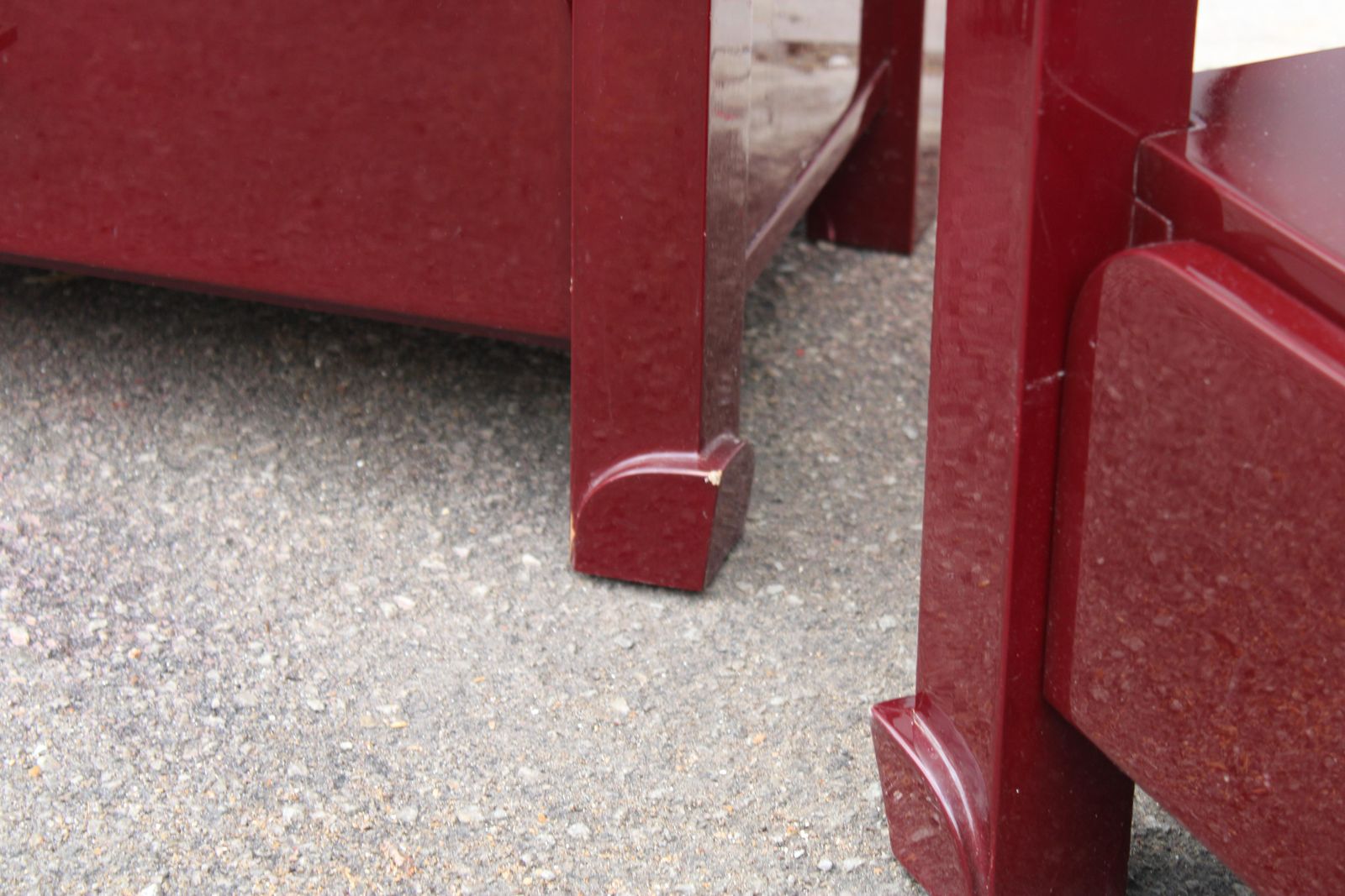 Pair Of Red Lacquer Nightstands With Drawers And Glass Top 1970 Italy photo vinterior