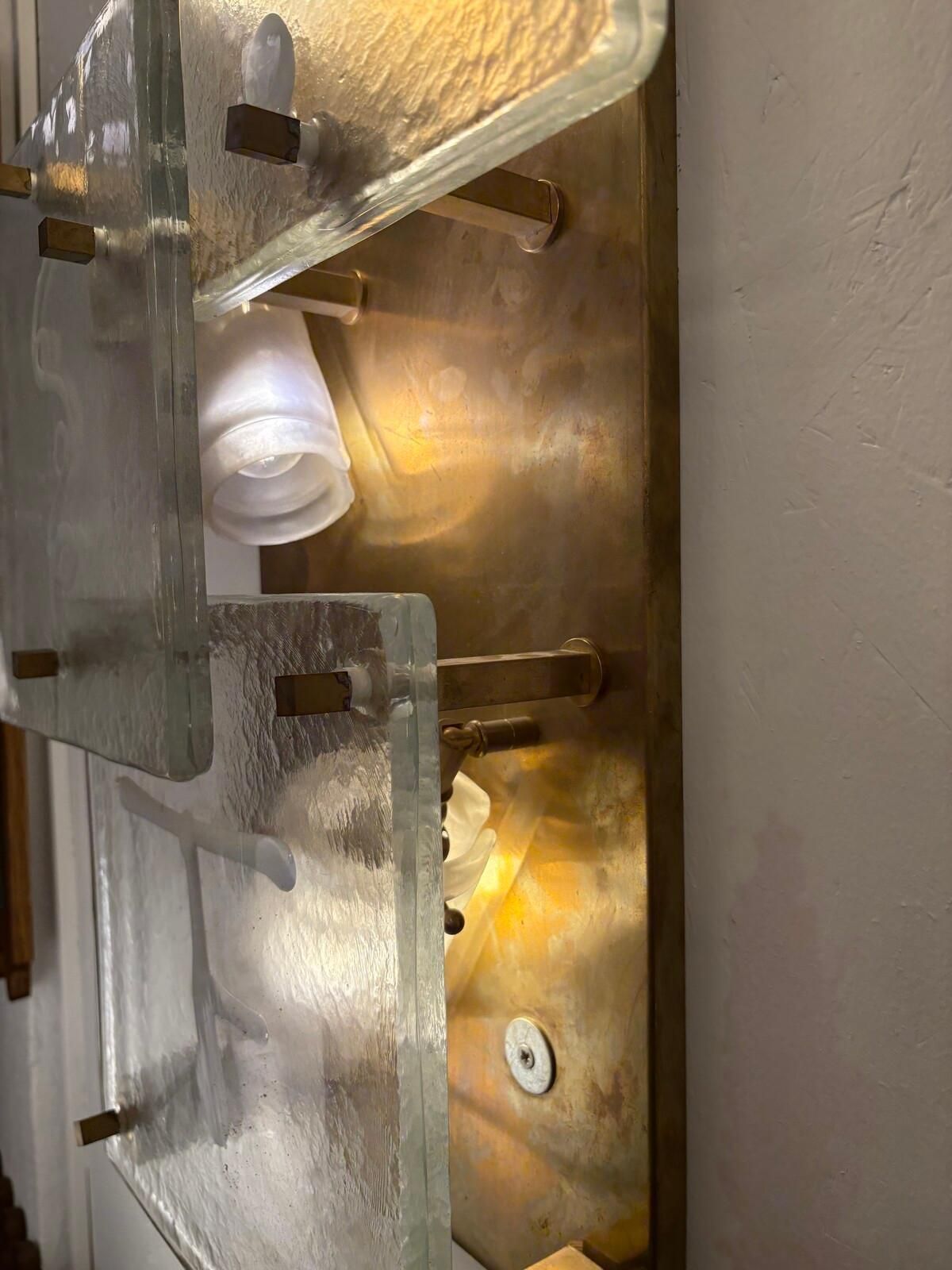 Mid Century Modern Pair Of Wall Lights, Glass And Brass, Italy photo 3814.0