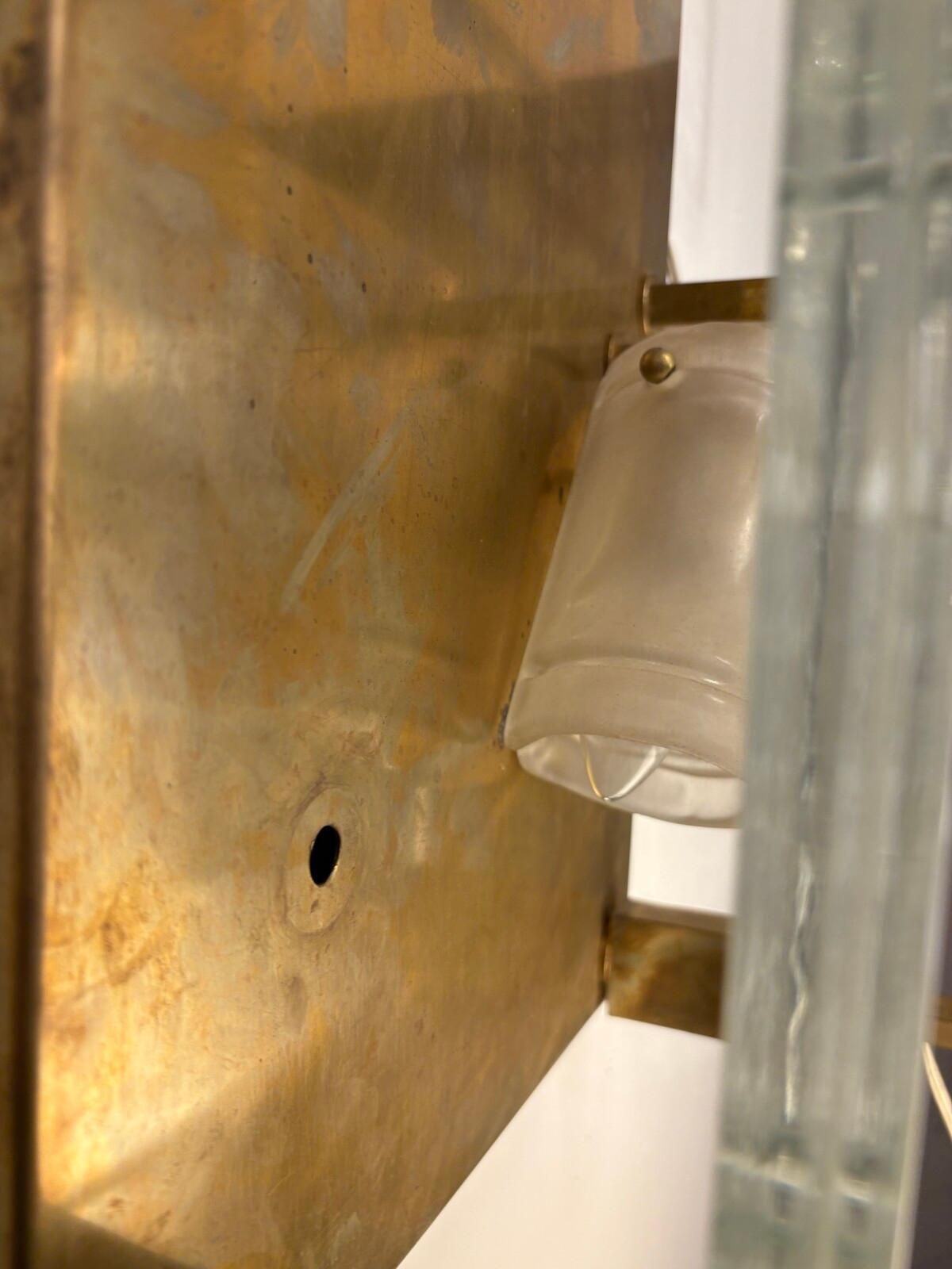 Mid Century Modern Pair Of Wall Lights, Glass And Brass, Italy photo vintage