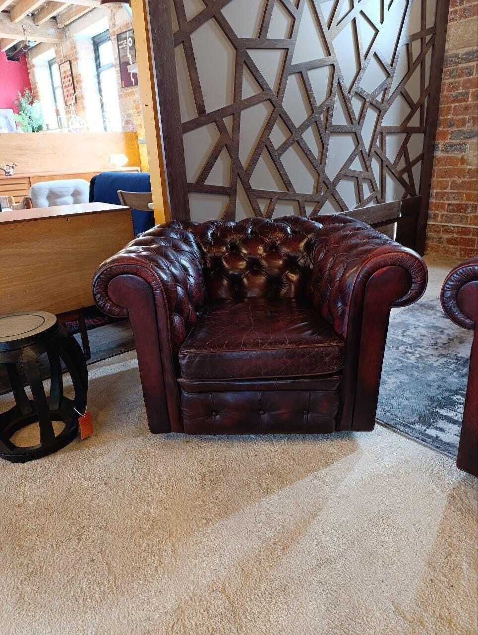 Vintage Chesterfield Club Chair   Oxblood Red Leather   Buttoned & Studded