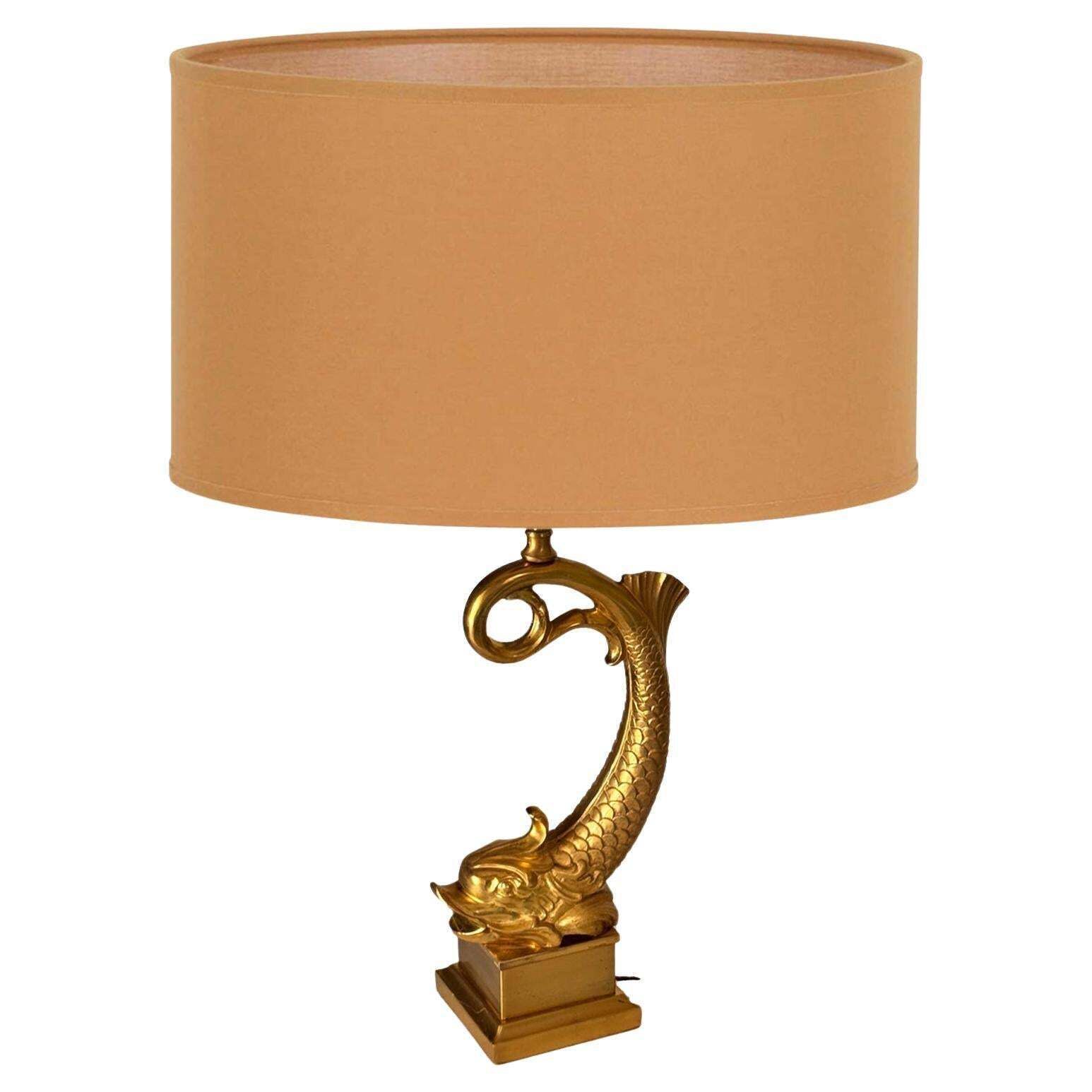 Large French Brass & Gilt Metal Fish Table Lamp – 1970s photo furniture