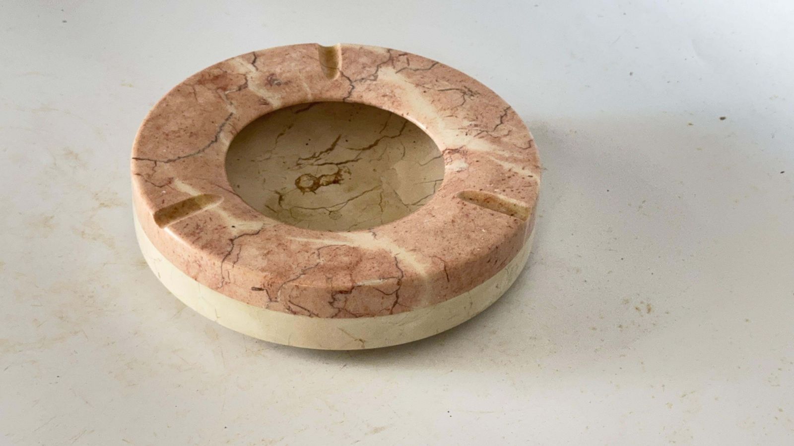 Large Pink Marble Ashtray – Italian Mid Century – Sculptural Decorative Object photo for sale