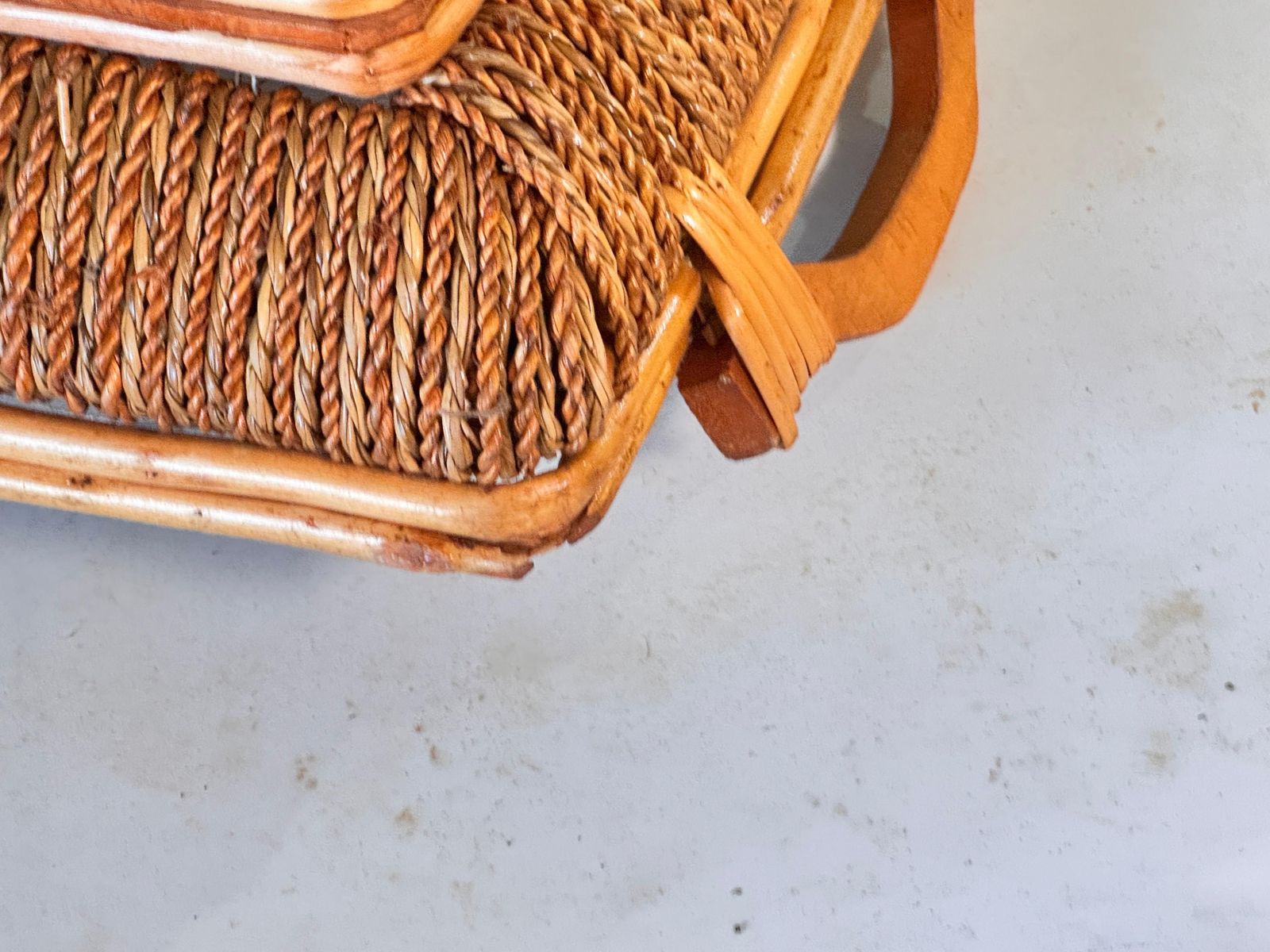 Rattan And Rope Italian Basket Bowl Centerpiece, 1970s photo for sale
