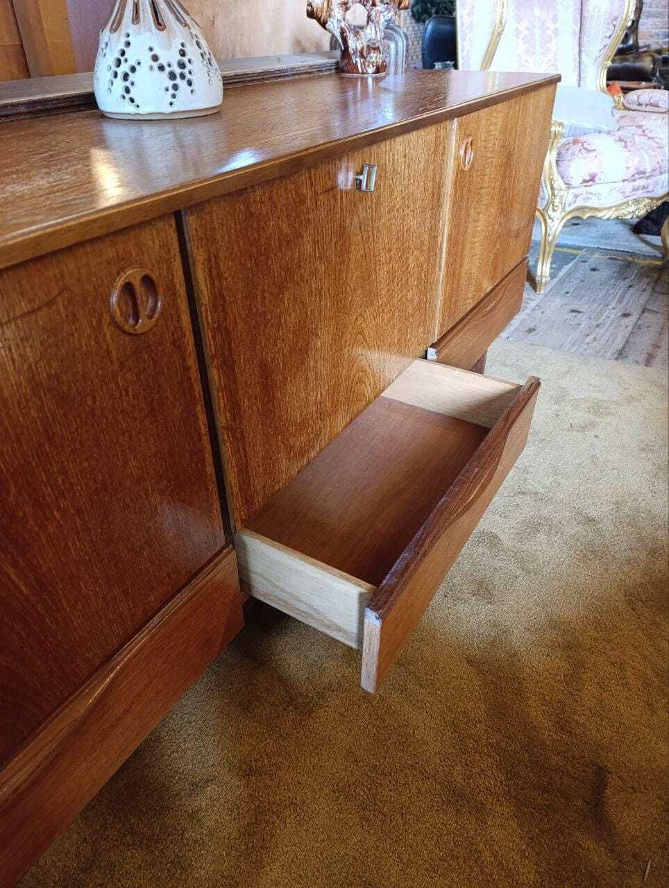 Vintage Mid Century Modern Teak Credenza By Portwood   Drinks Bar & Flatware Storage photo for sale