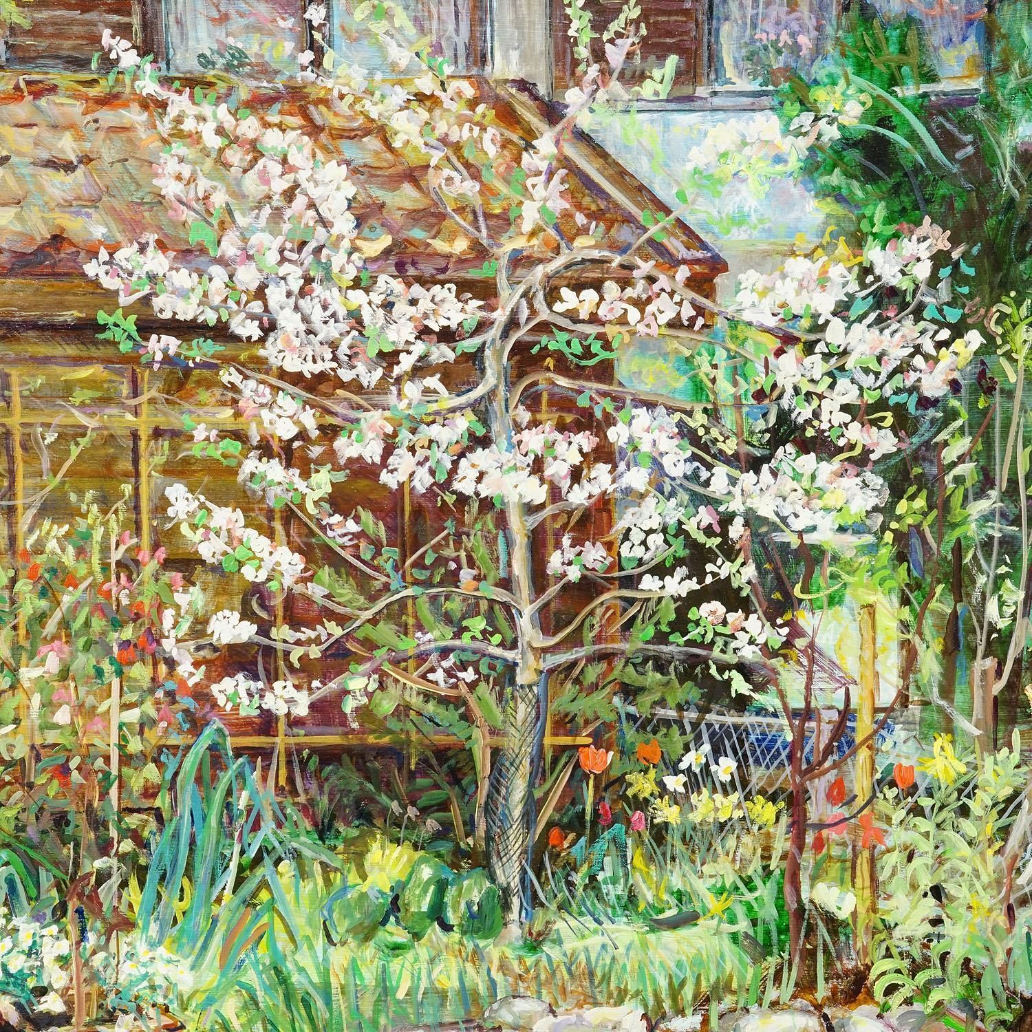 Garden With Blooming Apple Tree – Oil Painting By Alexander Michael, 1997 photo for sale