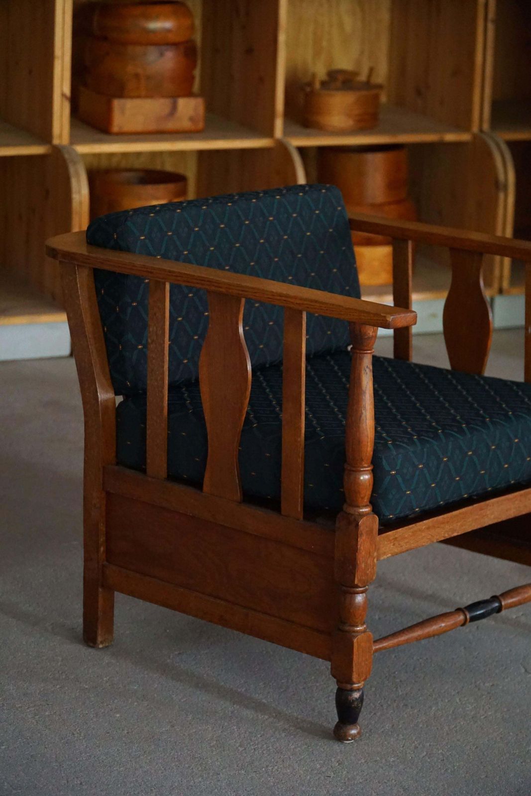 photo buy Art Nouveau, Pair Of Lounge Chairs In Oak, Reupholstered In Style Fabric, 1920s