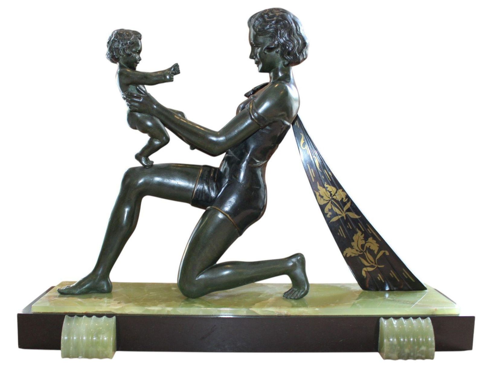 Maxim Geowoman With Child. Metal, Marble, Onyx, 39x51x15 Cm