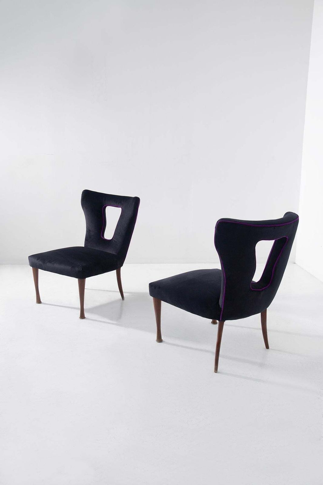 Italian Vintage Armchairs Pair In Black Velvet, Wood And Brass photo furniture