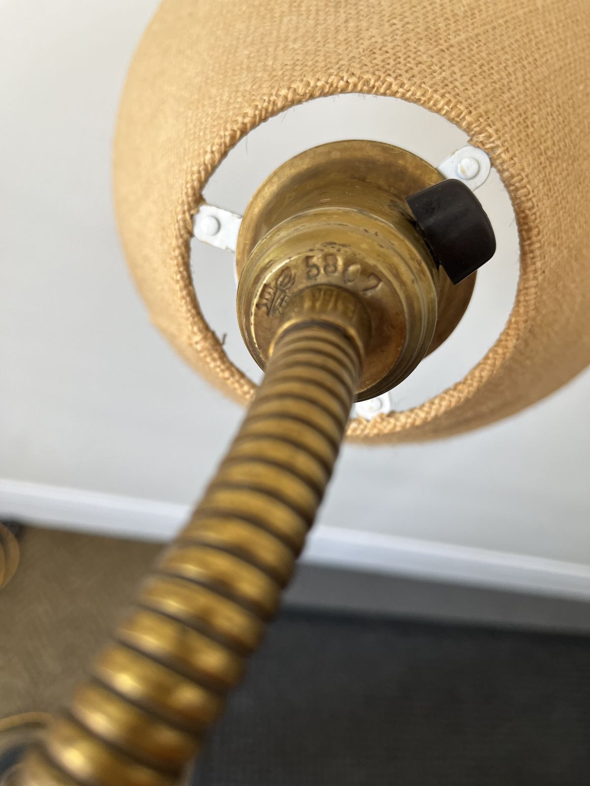 375.0 Vintage Twin Swan Neck Floor Lamp – Brass & Black Enamel – Melrose Style – Rewired –1940s 60s photo