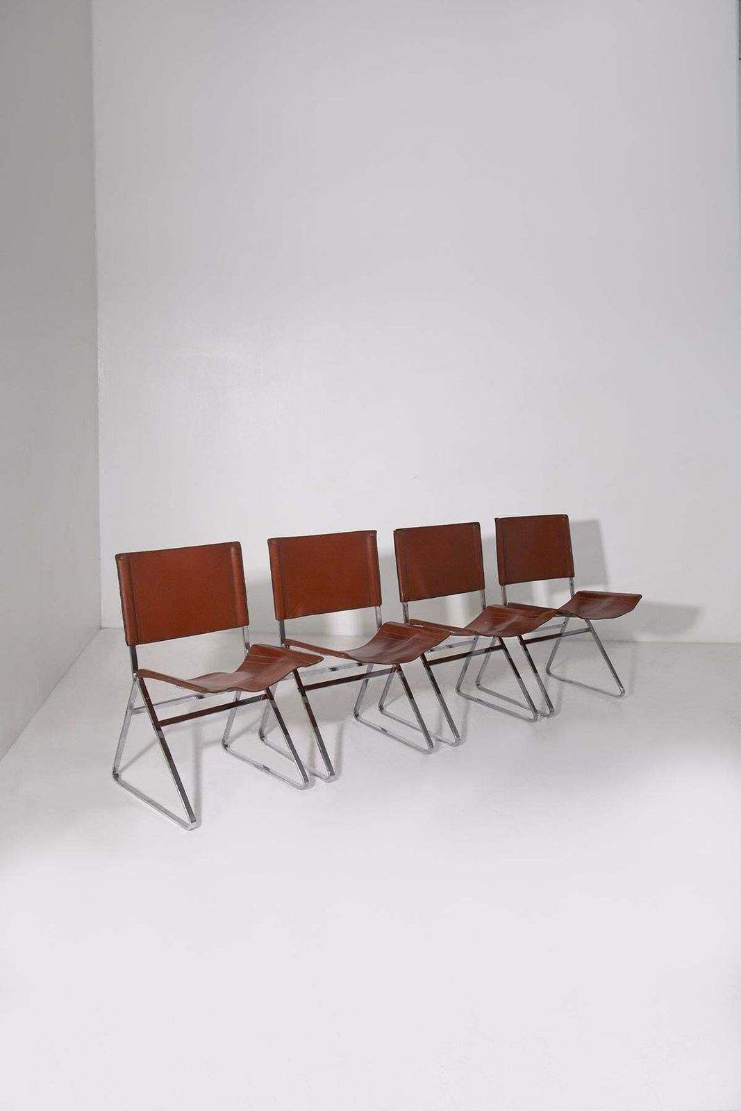 Set Of Four Leather Chairs Attr. To Pierre Paulin And Steel photo for sale