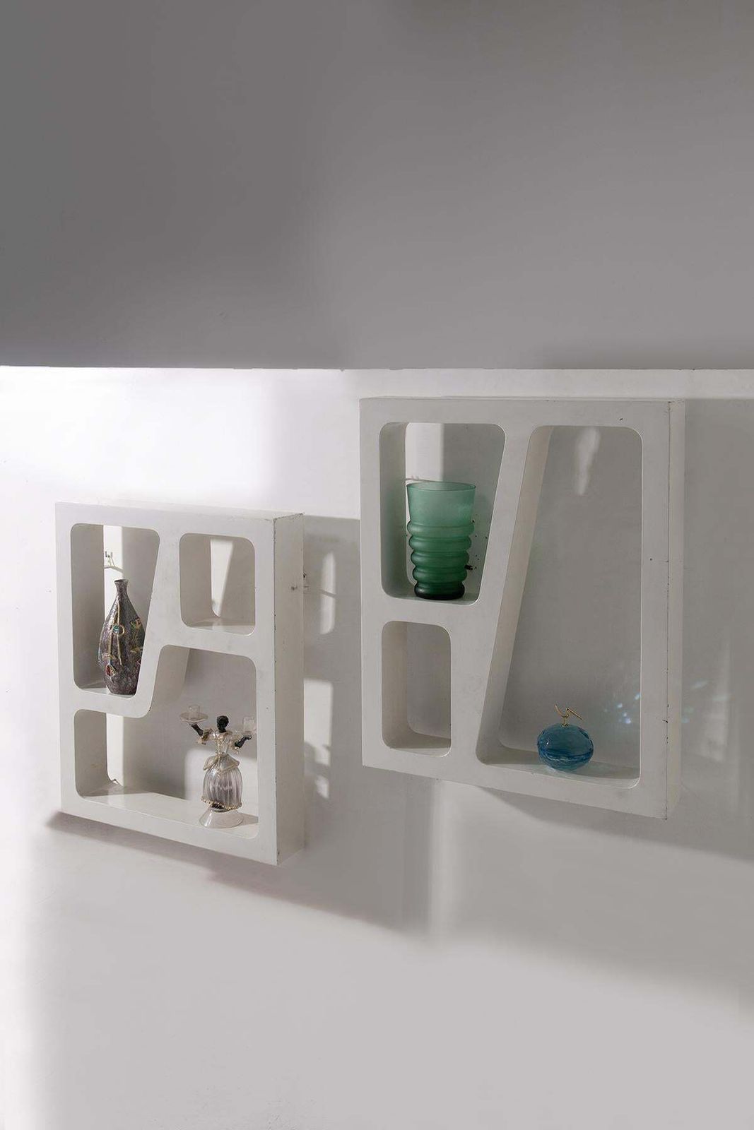 Pair Of Italian Anthropomorphic Hanging Bookcases In The Style Of Gio Ponti photo furniture