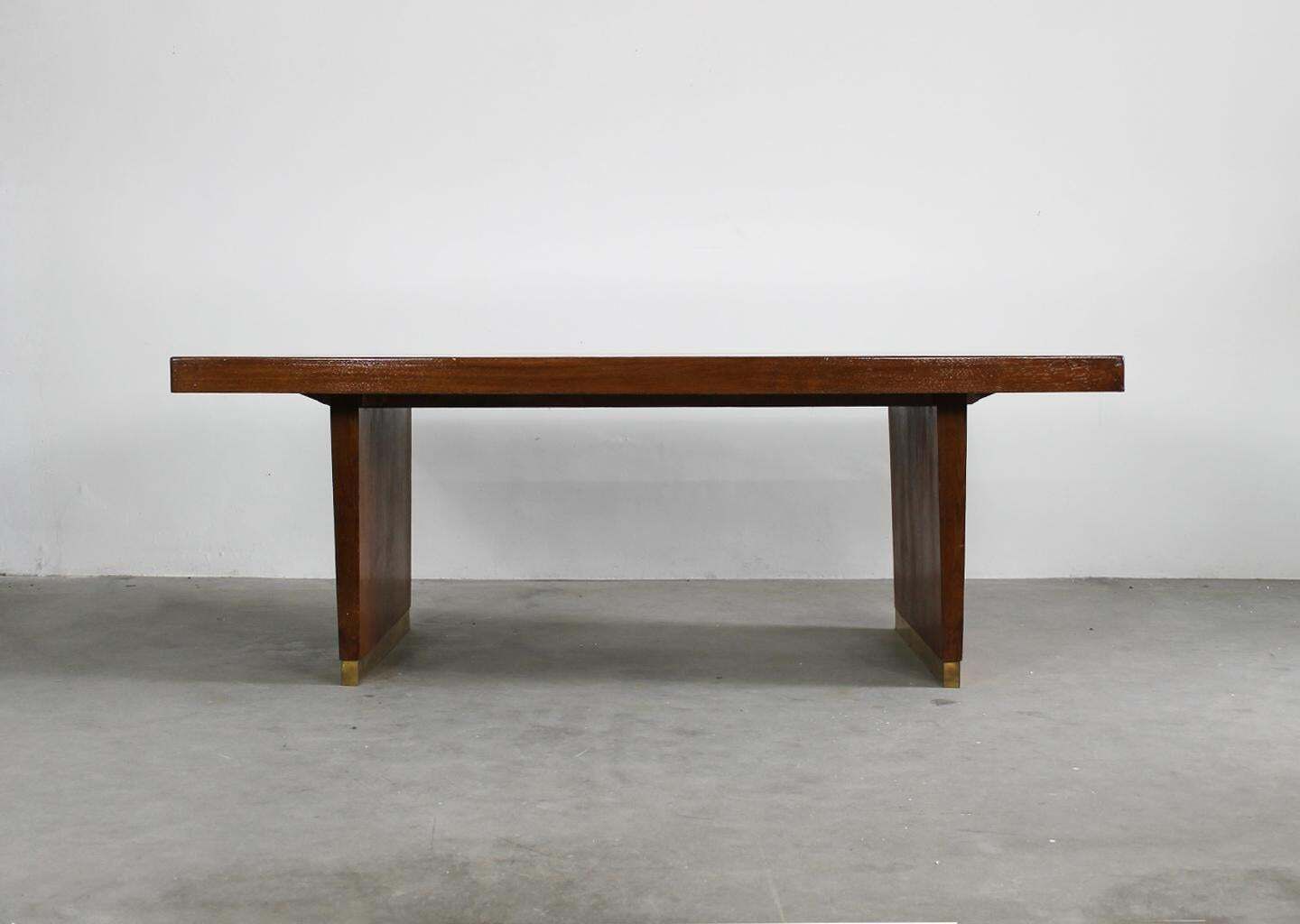 Table In Oak Brass And Red Laminate Italian Manifacture 1950s Gio Ponti photo furniture