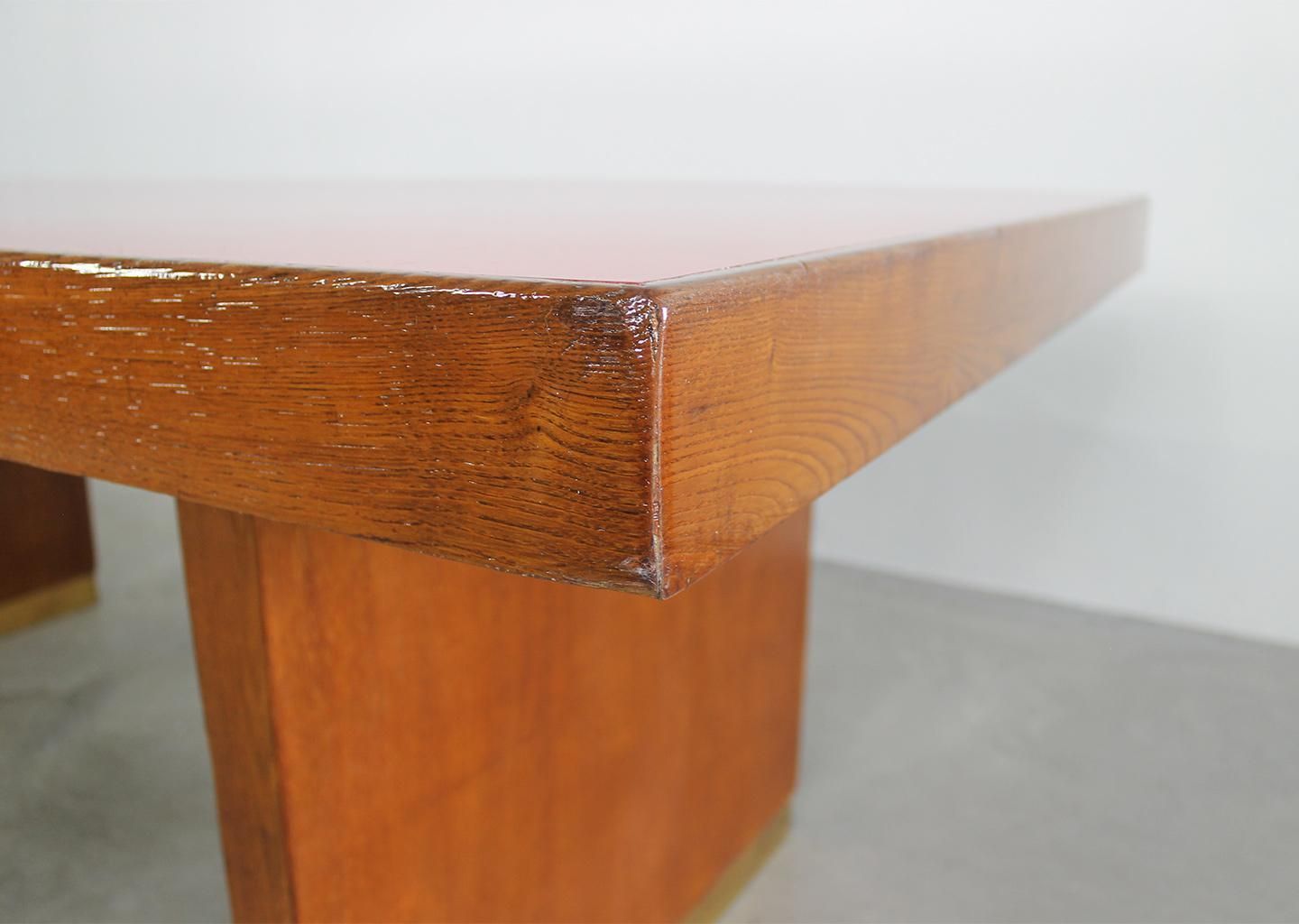 Table In Oak Brass And Red Laminate Italian Manifacture 1950s Gio Ponti photo buy