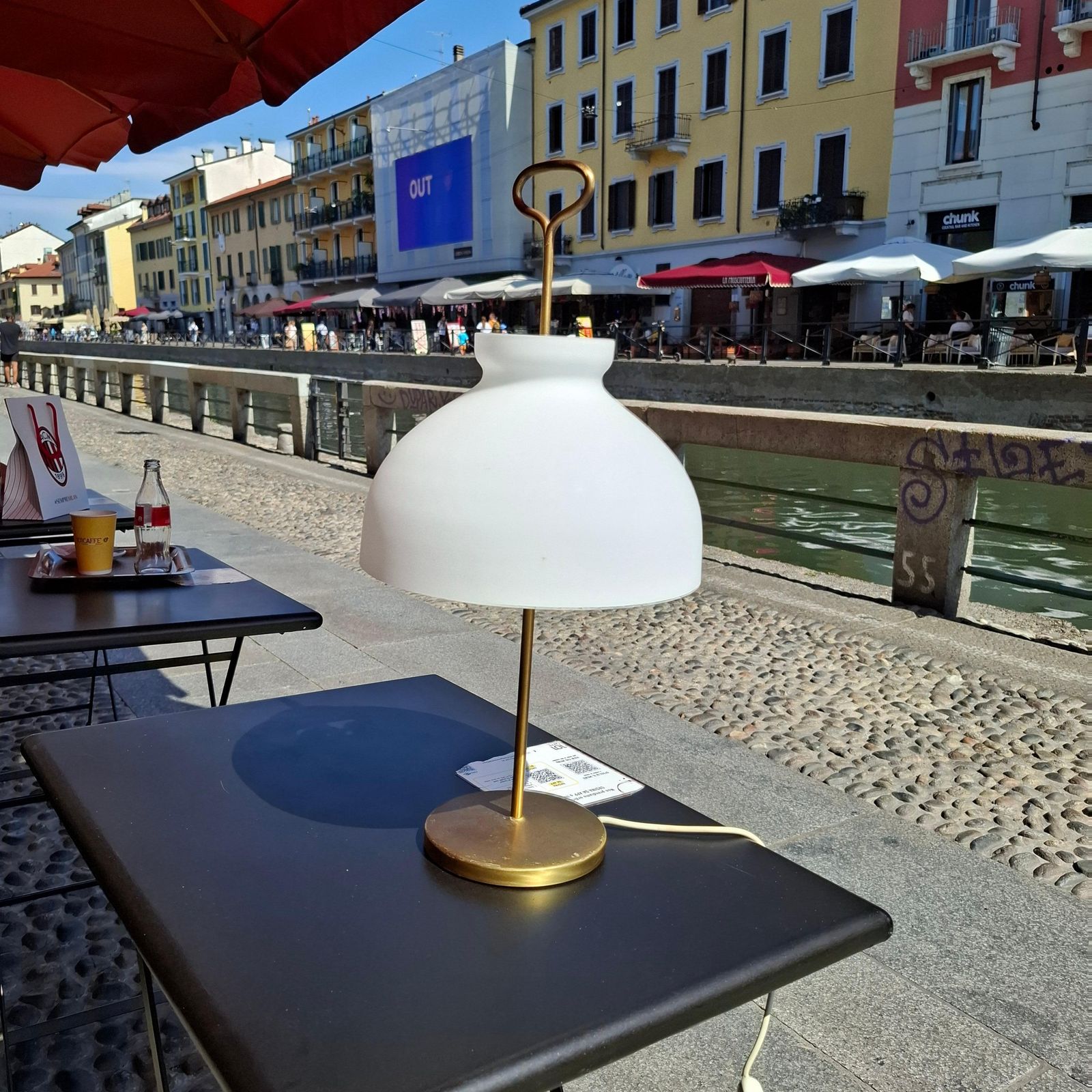 Azucena Ignazio Gardella Table Lamp Brass Opaline Glass, 1950, Italy photo Lighting