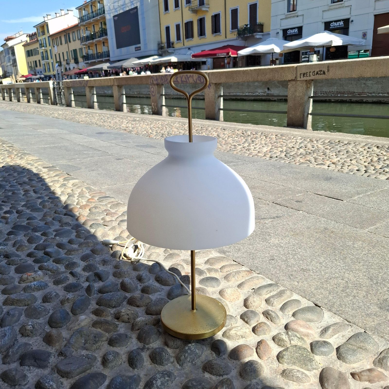 photo furniture Azucena Ignazio Gardella Table Lamp Brass Opaline Glass, 1950, Italy
