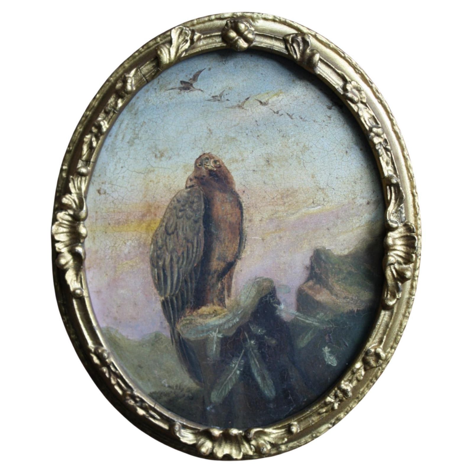19th Century Oil On Tin Bird Of Pray Golden Eagle
