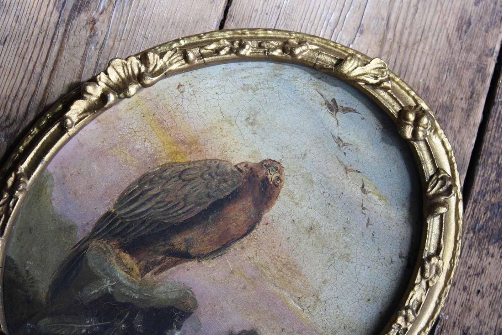 19th Century Oil On Tin Bird Of Pray Golden Eagle photo furniture