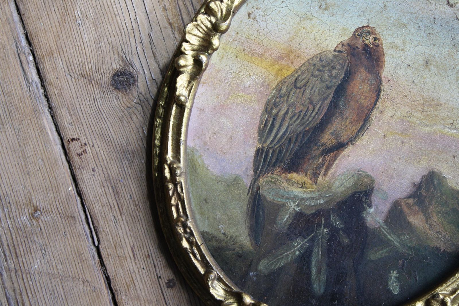 photo furniture 19th Century Oil On Tin Bird Of Pray Golden Eagle