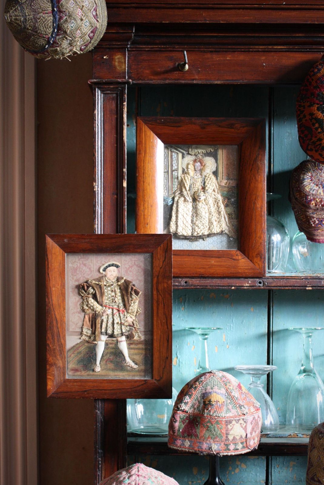 Early 20th Century Folk Art Appliqué Collages Henry VII & Queen Elizabeth 1st photo for sale