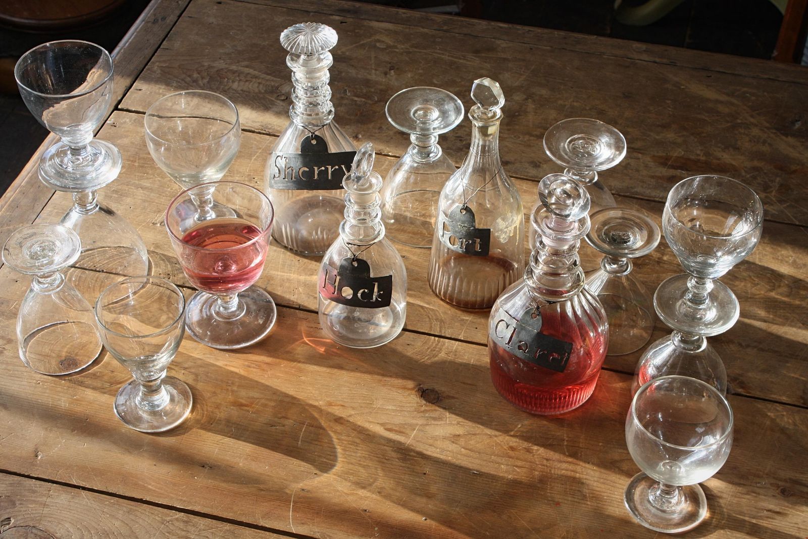 19th Century Collection Of Georgian Rummers & Labeled Cut Glass Decanters photo for sale