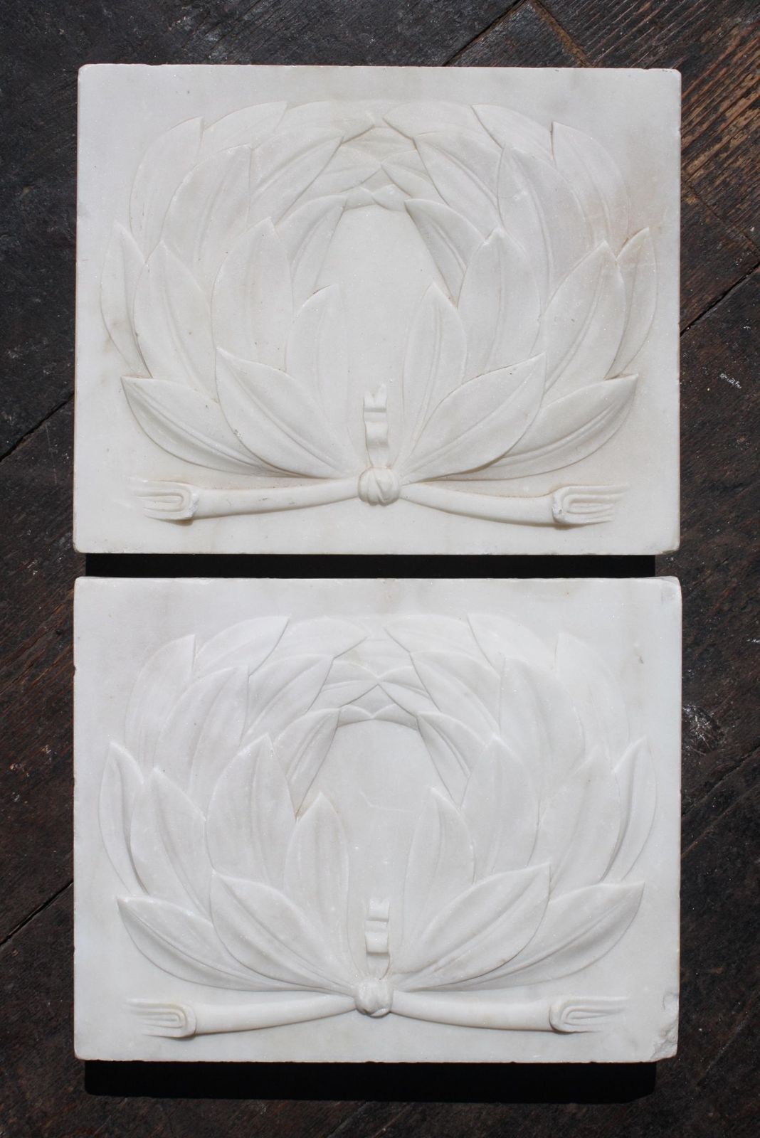 photo furniture 18th C Pair Of Carved Marble Tablets Greek Laurel Wreaths Architectural Elements