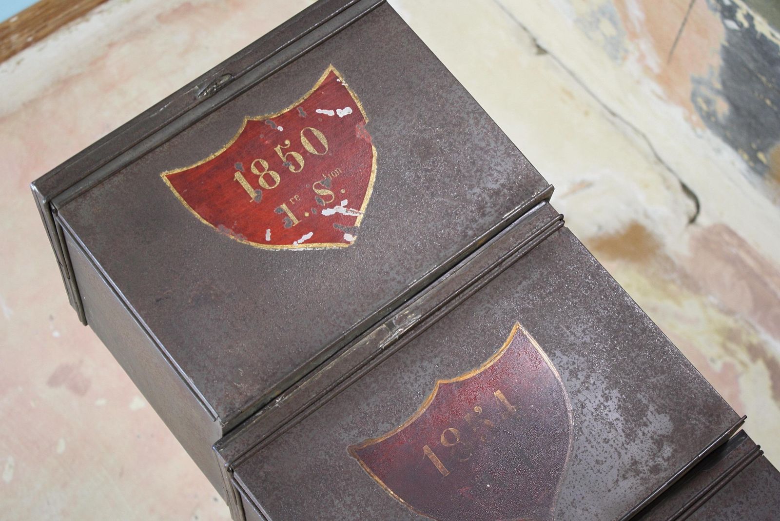 19th Century Early Victorian Deed Document Solictor Stackable Steel Boxes photo vintage