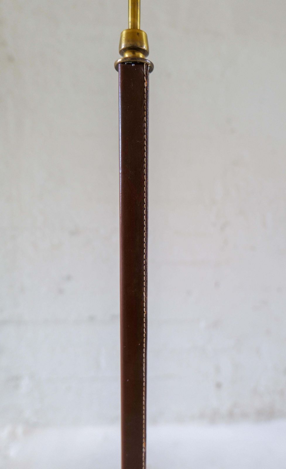 Mid Century Brass Brown Leather Floor Lamp Falkenbergs Belysning, Sweden, 1960s photo vintage