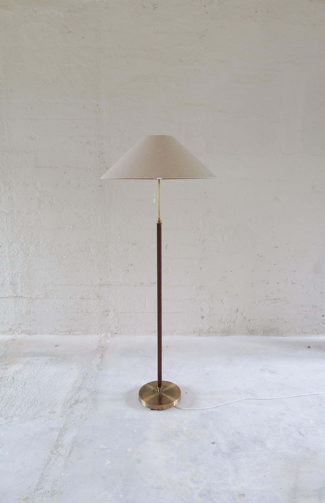 2205.0 Mid Century Brass Brown Leather Floor Lamp Falkenbergs Belysning, Sweden, 1960s photo
