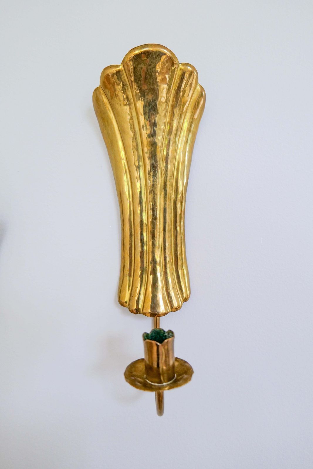 Art Deco Pair Of Brass Wall Candlesticks, Sweden, 1950s photo vinterior