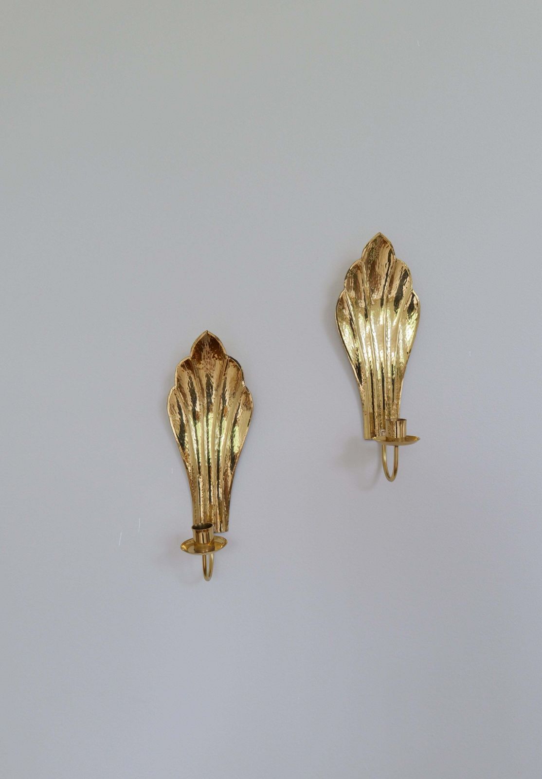 Art Deco Pair Of Brass Wall Candlesticks Holmström, Arvika, Sweden, 1950s photo furniture