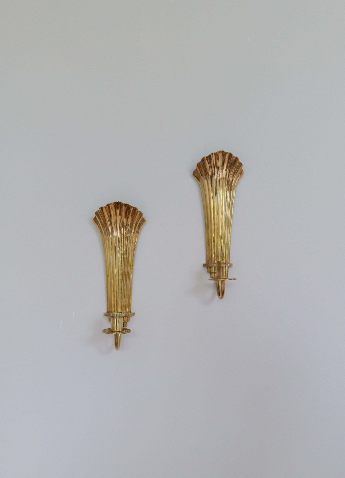 Art Deco Pair Of Brass Wall Candlesticks Holmström, Arvika, Sweden, 1940s photo furniture
