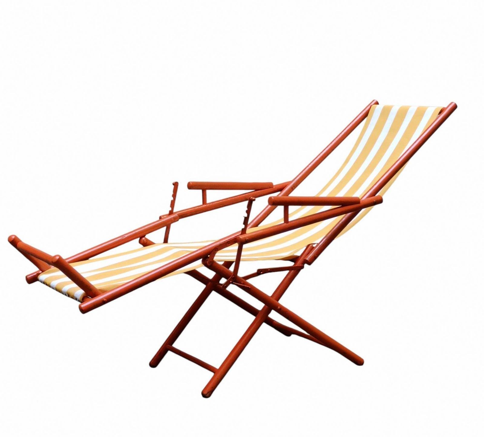 Folding Deck Chair In Stained Wood And Fabric, Italy 1930s photo Furniture