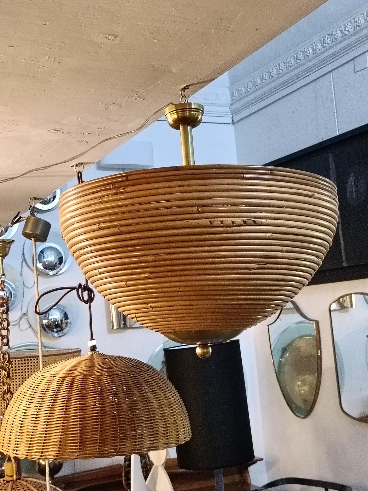 Bamboo And Brass Pendant Lamp, Italy 1970s photo furniture