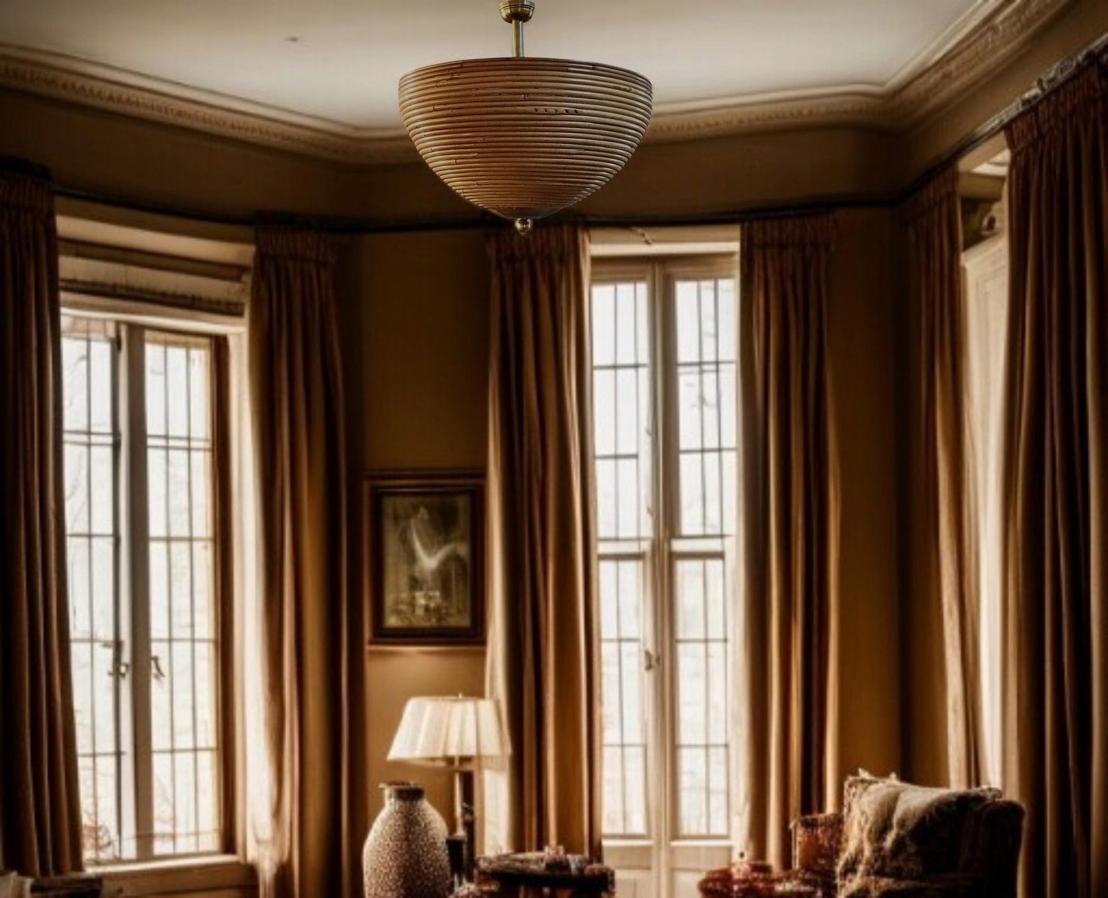 Bamboo And Brass Pendant Lamp, Italy 1970s photo buy