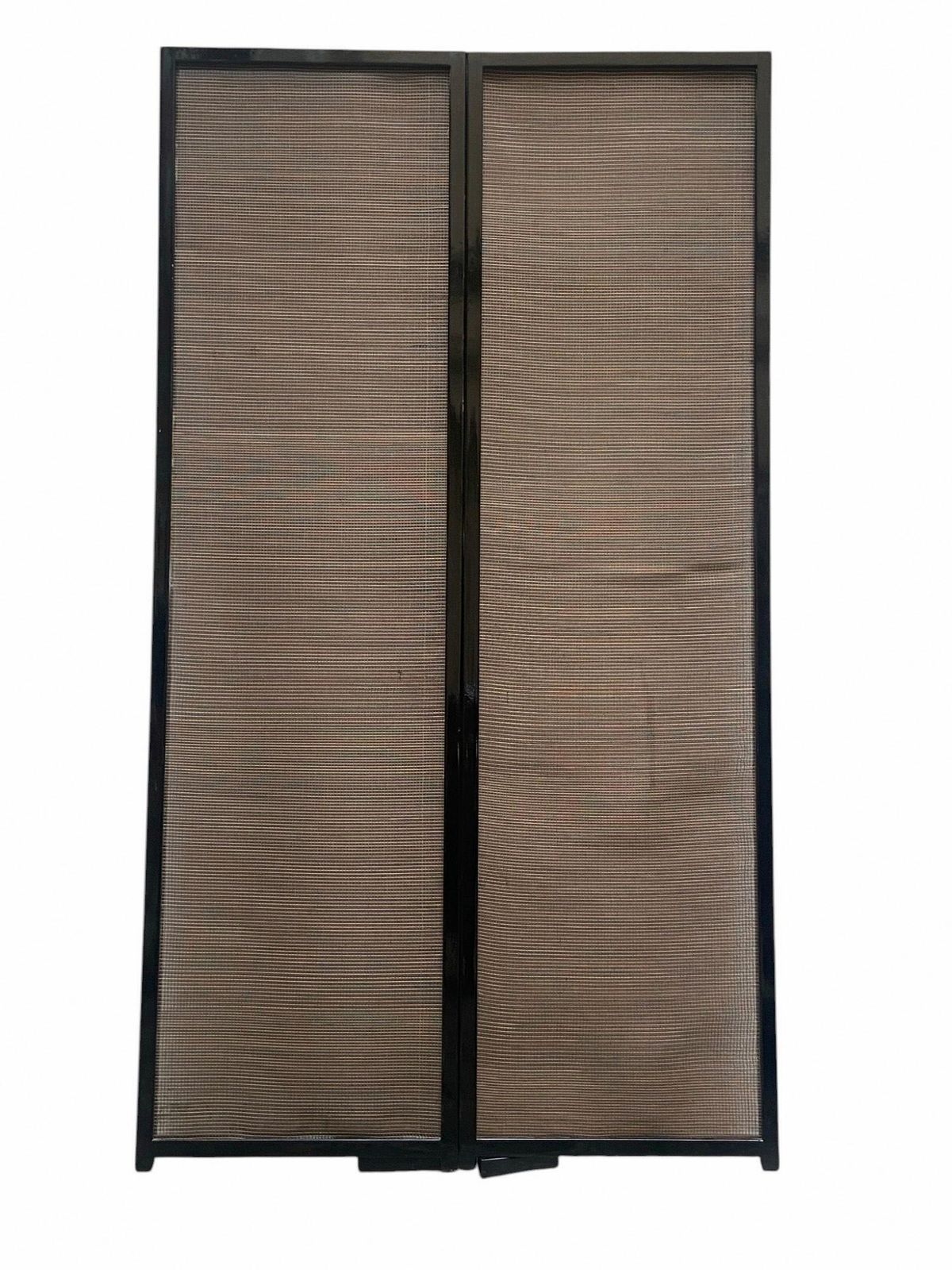 Elegant Folding Screen In Black Lacquered Wood And Natural Reed, Italy 70s photo Home Decor