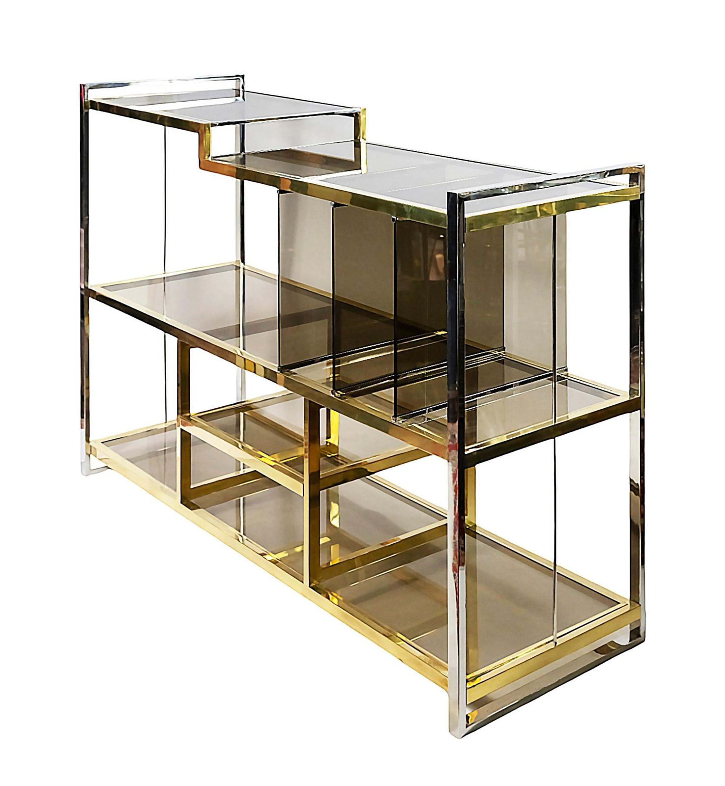 Italian Brass, Chrome, Glass Console Table/Music Stand By Serantoni&Arcangeli photo Furniture