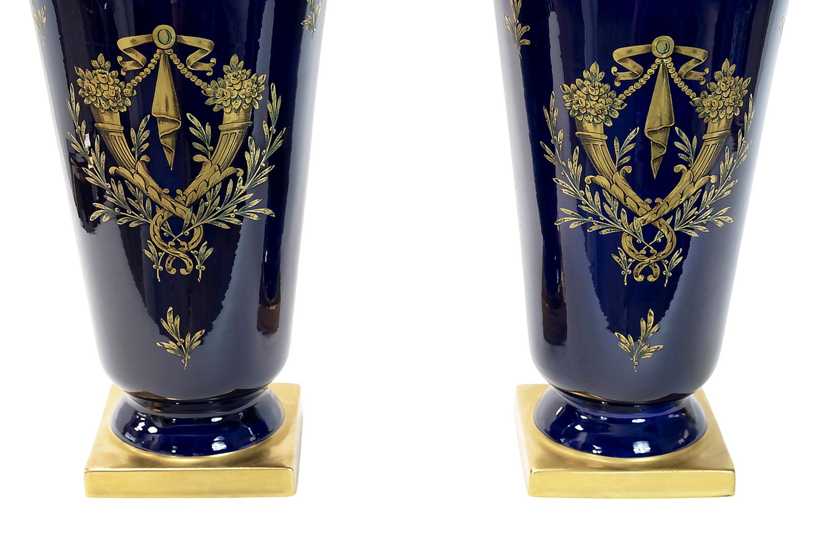 Pair Of Large French Porcelain Cobalt Blue Vases By Maurice Pinon photo for sale