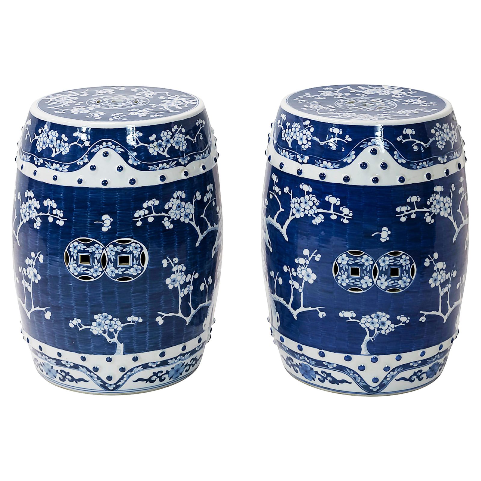 Pair Of Ceramic Hand Painted Chinese Garden Stools