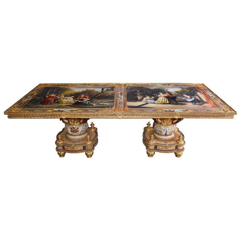 20th Century Italian Hand Painted Porcelain Majolica And Glass Table