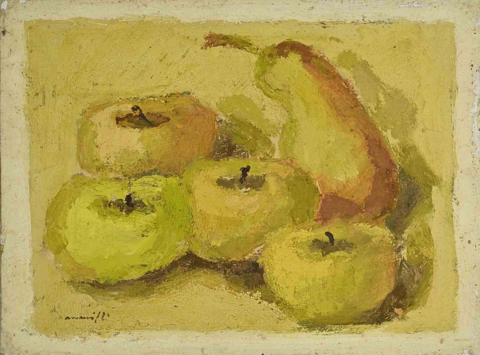 Franco Marzillistill Life With Apples And Pears   Oil Painting By Franco Marzilli   1970s1970s photo furniture