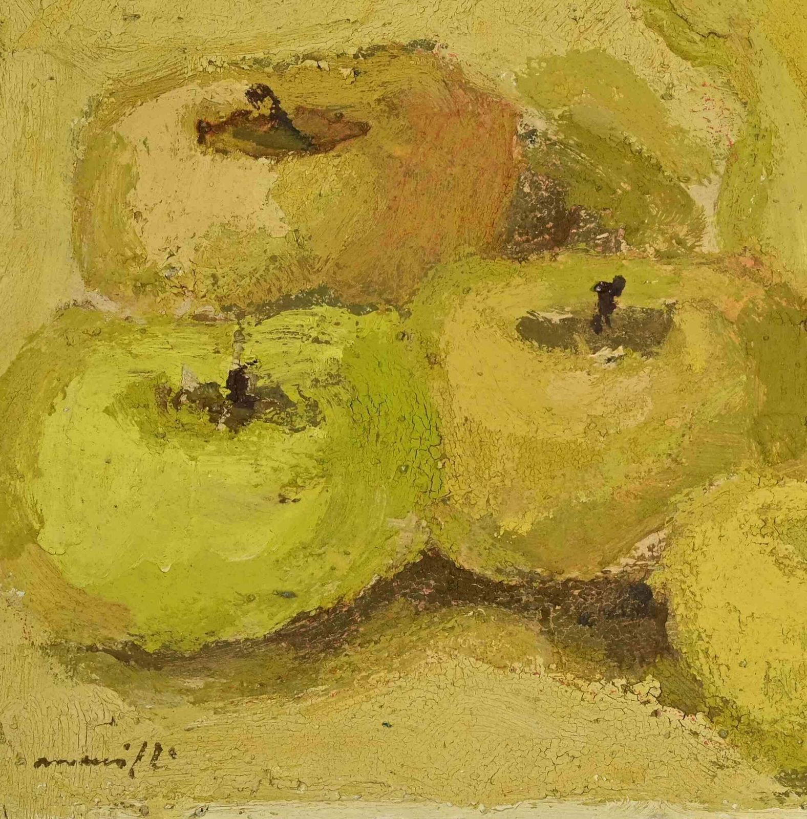 Franco Marzillistill Life With Apples And Pears   Oil Painting By Franco Marzilli   1970s1970s photo for sale