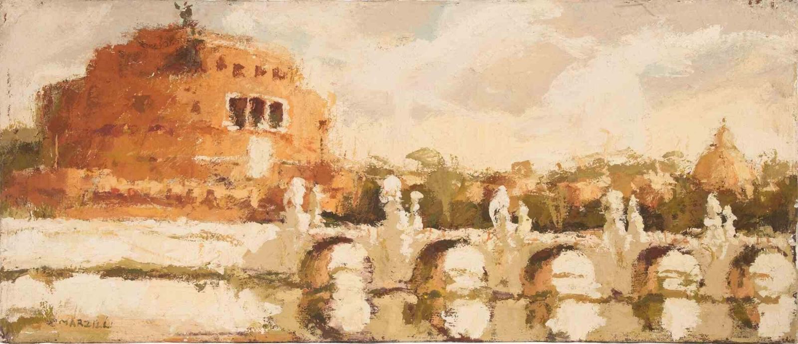 Franco Marzilliview Of Castel Sant'angelo   Oil Painting By Franco Marzilli   1970s1970s