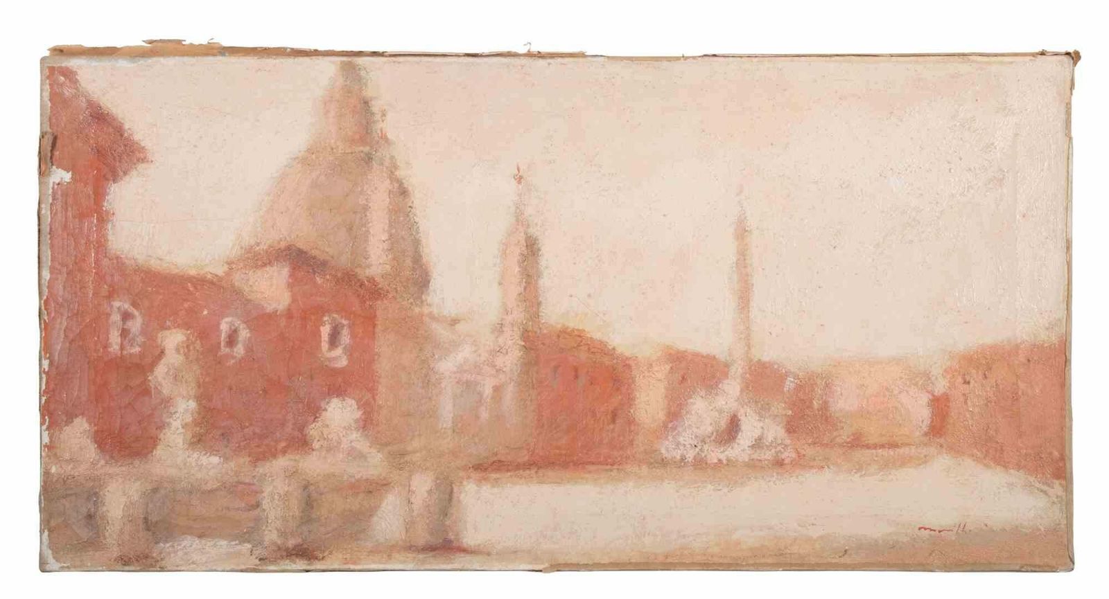 Franco Marzilliview Of Piazza Navona   Oil Painting By Franco Marzilli   1970s1970s photo furniture