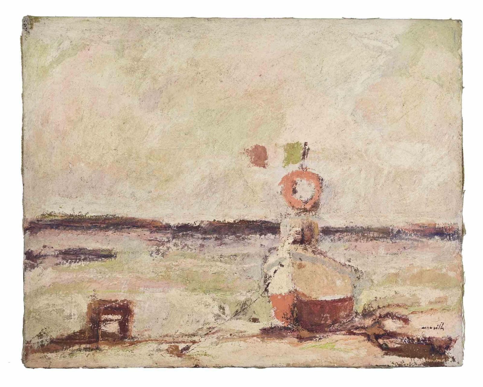 Franco Marzilliboat  Oil Painting By Franco Marzilli   1970s1970s