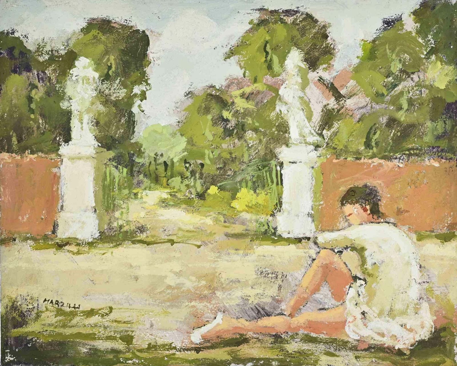 Franco Marzilliballerina In The Park   Oil Painting By Franco Marzilli   1970s1970s photo furniture