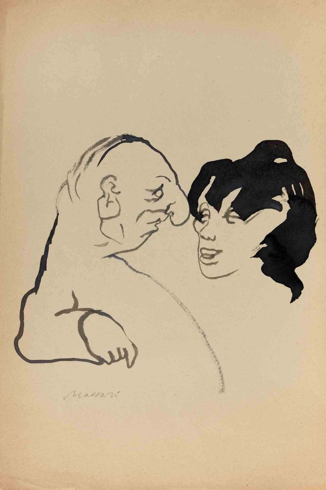 Mino Maccariage Differences   Drawing By Mino Maccari   Mid 20th Centurymid 20th Century