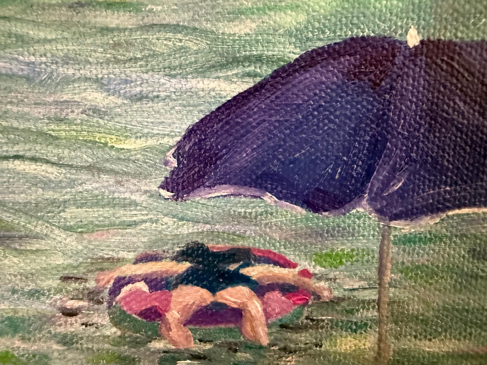 Bernadette Van Baarsen Turquoise And Violet Beach Scene. Côte D'azur, France. Oil On Canvas.2025 photo vinterior
