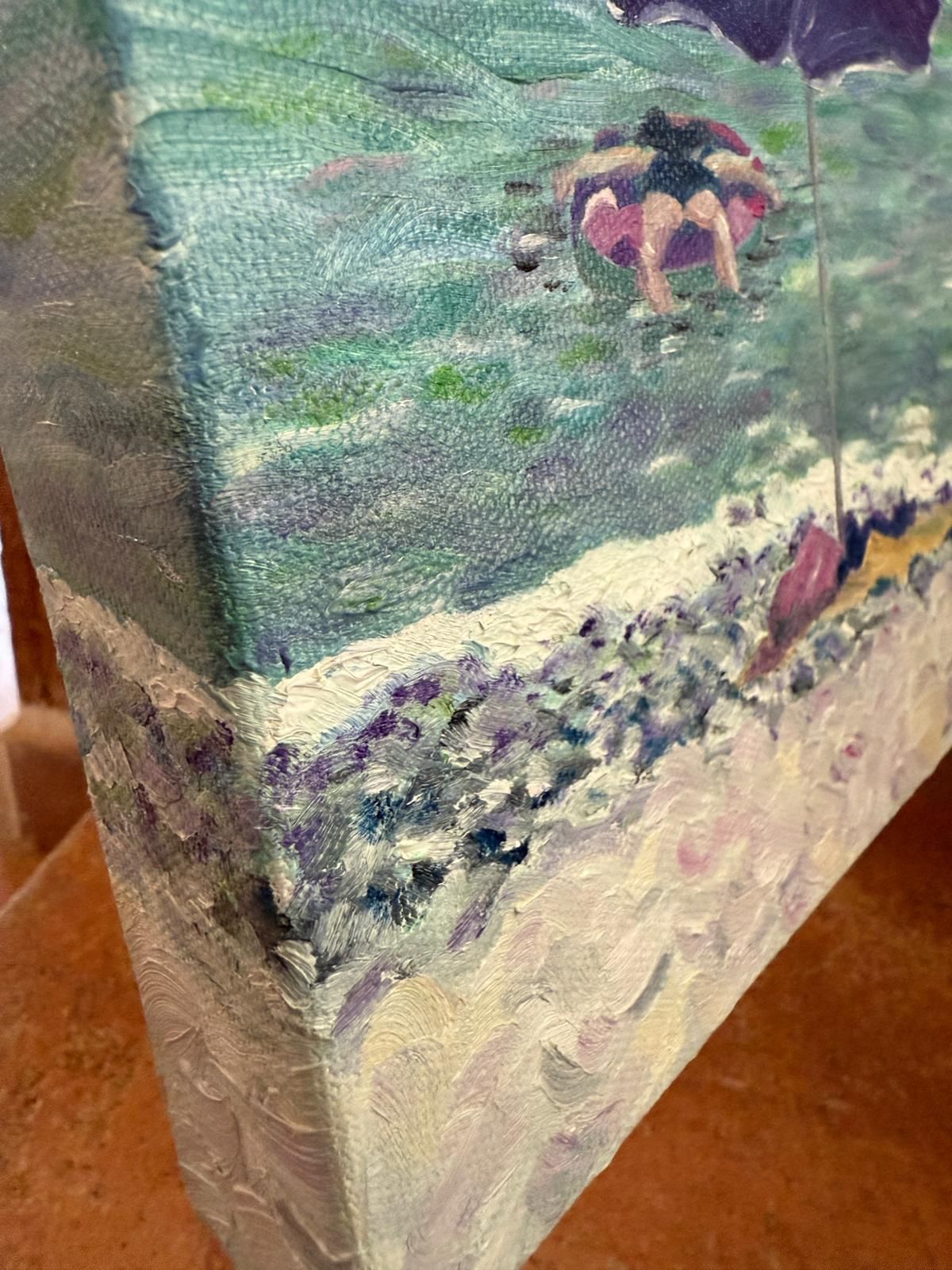 551.0 Bernadette Van Baarsen Turquoise And Violet Beach Scene. Côte D'azur, France. Oil On Canvas.2025 photo