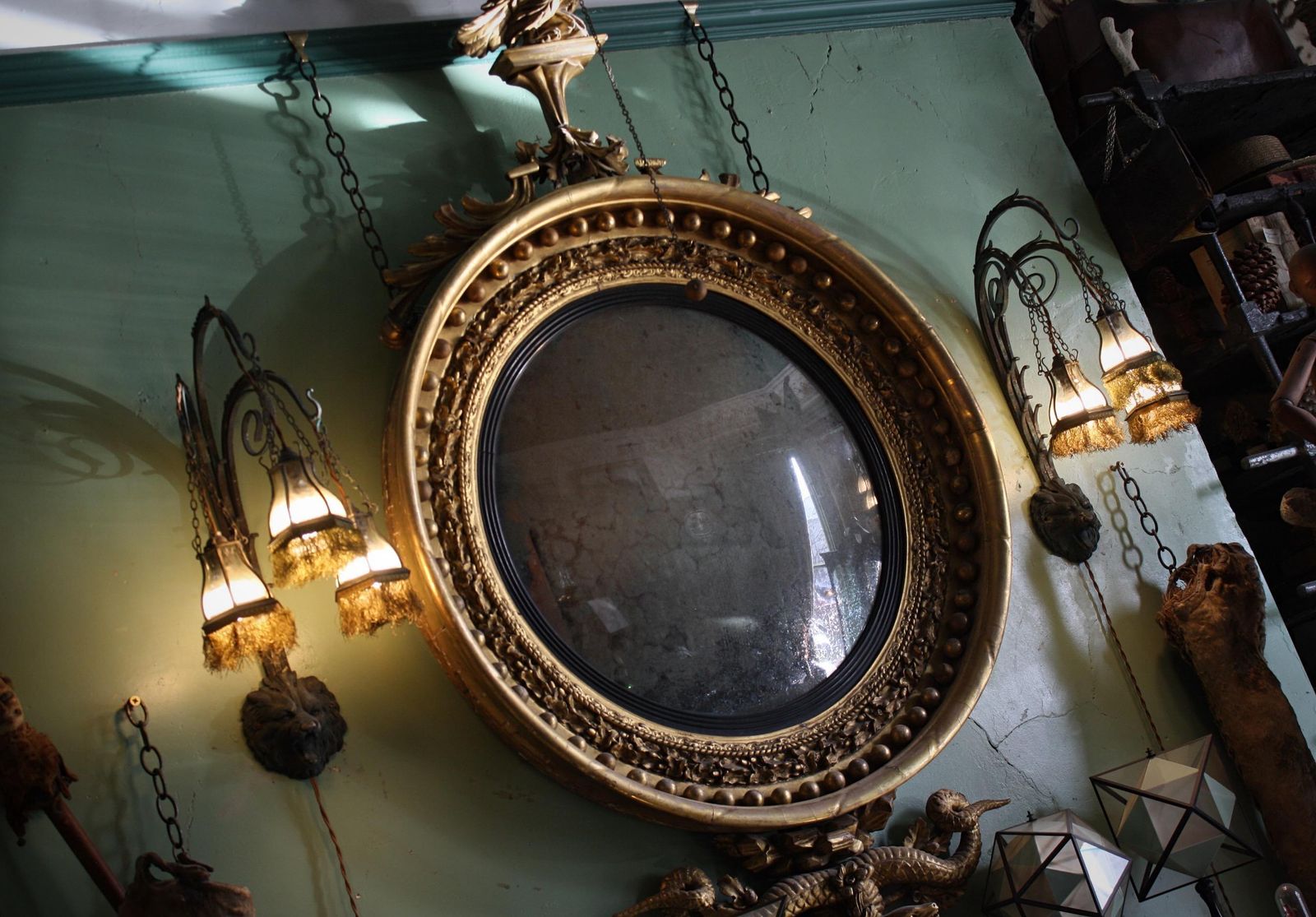 Monumental English Regency Giltwood Convex Mirror, Circa 1820 photo furniture