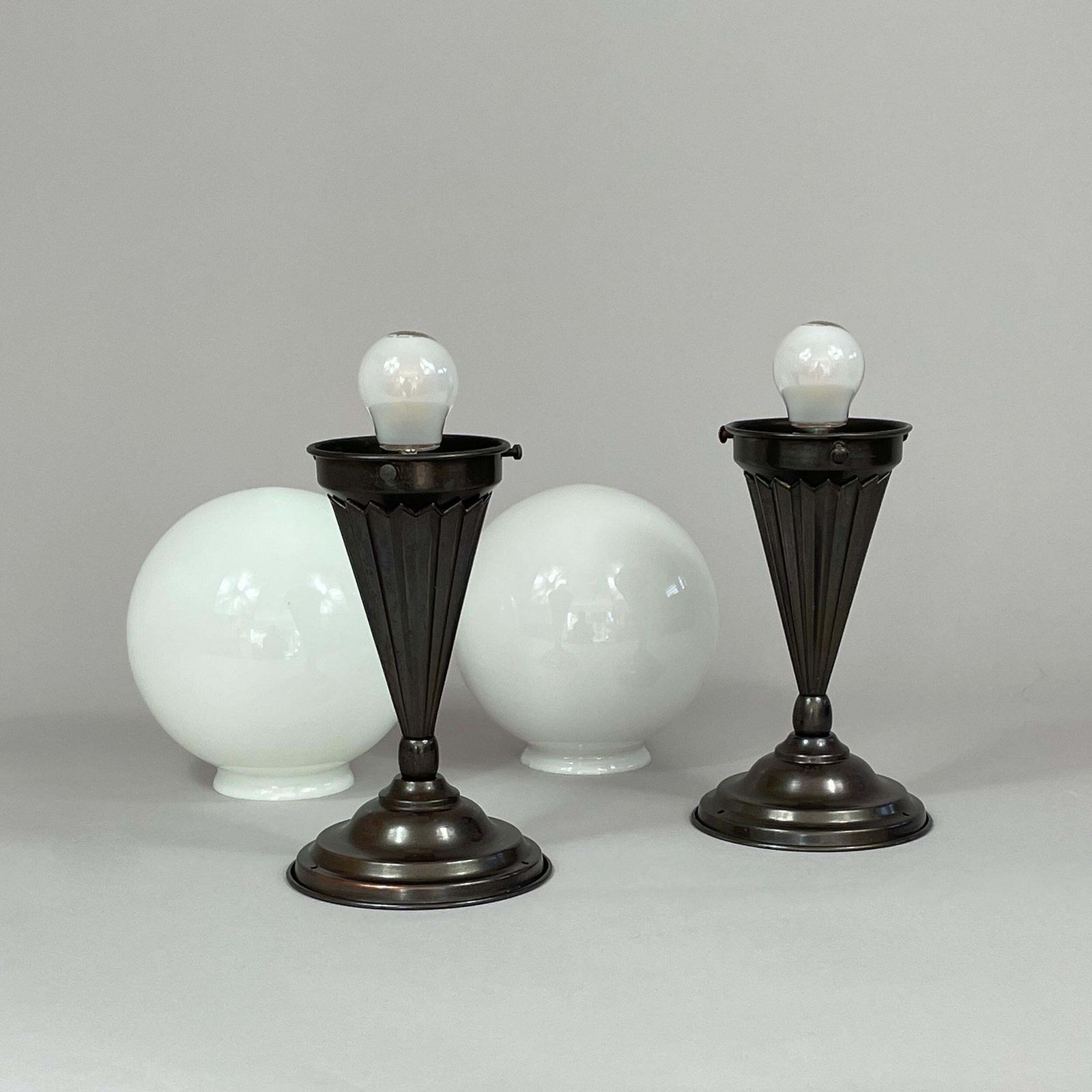 Recessed Lighting Made Of Opal Glass And Burnished Brass, Sweden 1940s, Pair photo vintage